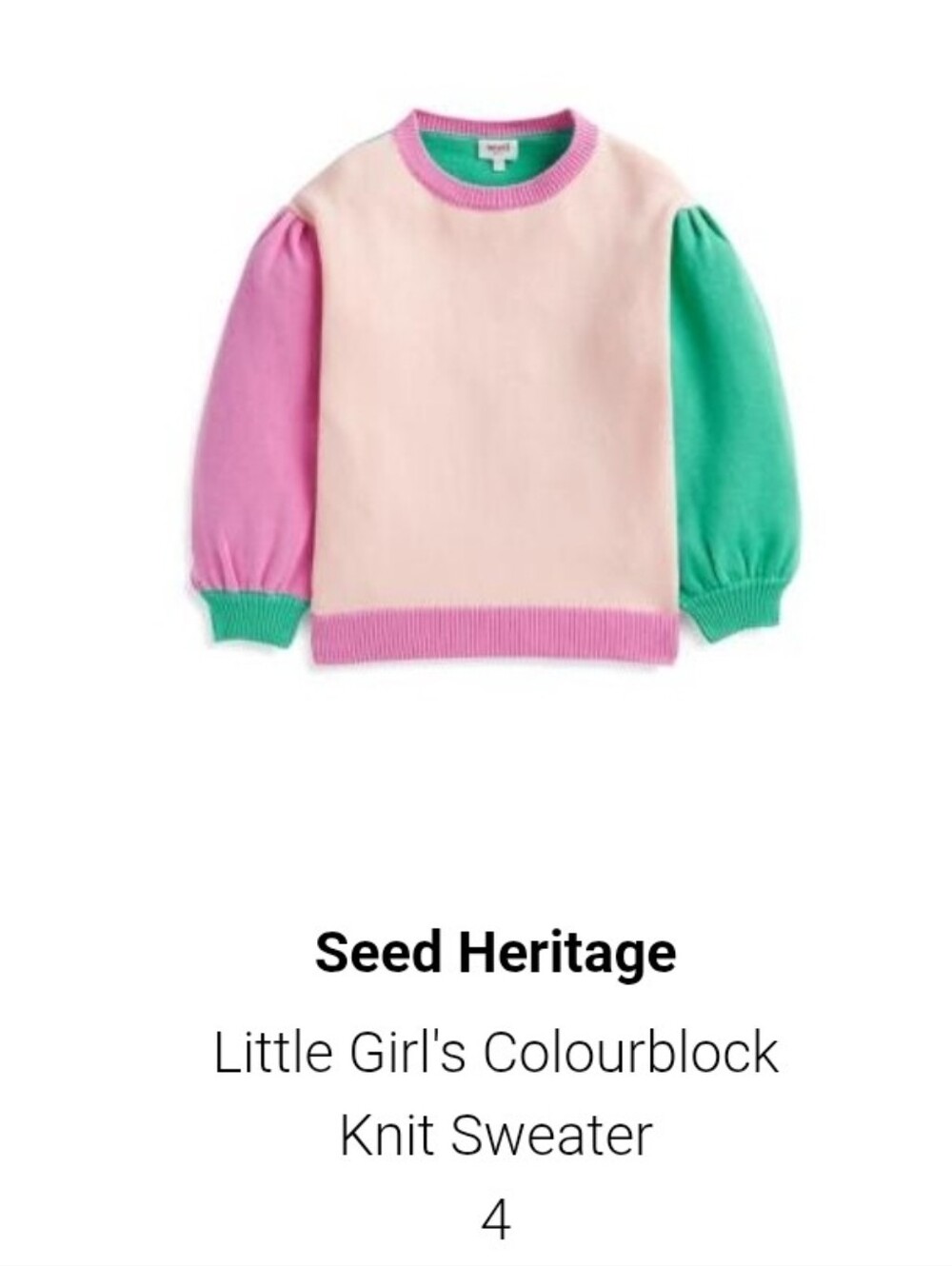 Seed Heritage Pink, Green & Cream Colourblock Knit Sweater